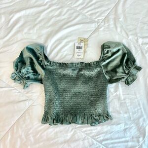 NWT Velvet cropped smocked top